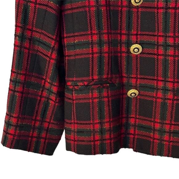 Pendleton Double Breasted Red Wool Plaid Blazer| Size 6 - Picture 4 of 7